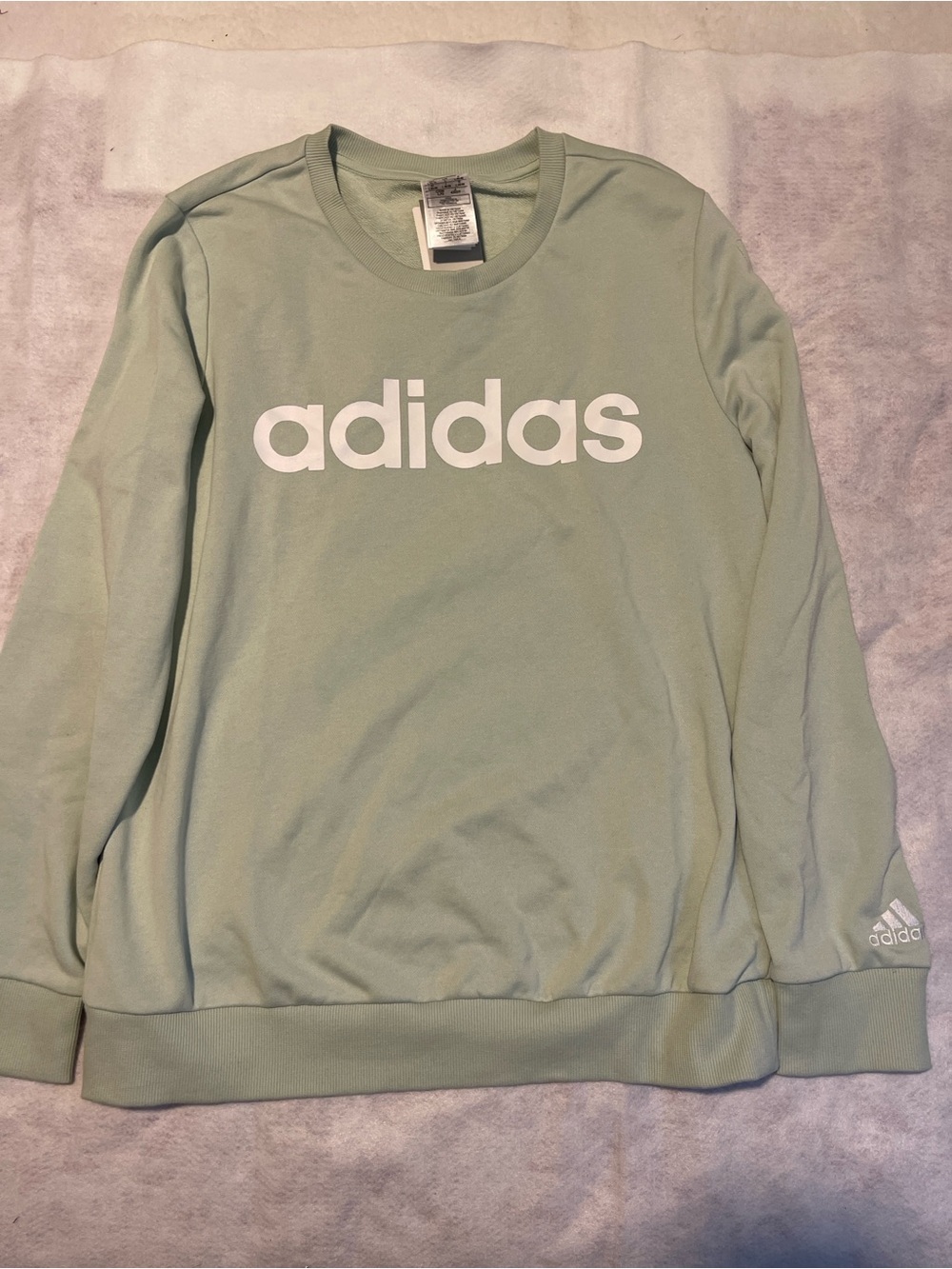 NWT adidas Essentials Linear Logo French Terry Sweatshirt Linen Green Size L